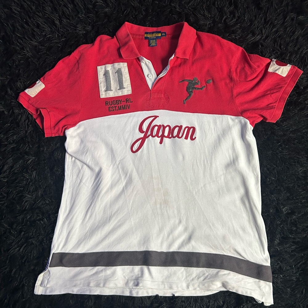 Red and White Rugby Polo Shirt